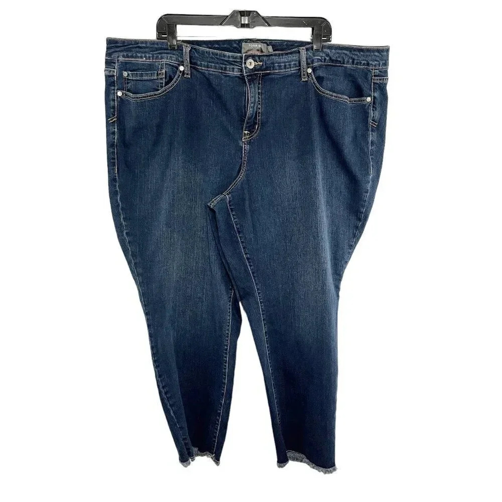 Torrid Dark Wash High Rise Raw Hem Boyfriend Cropped Jeans Women's Plus Size 24